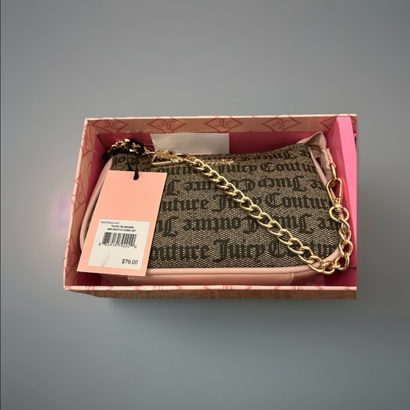 Juicy Couture Taupe Dark Brown Mini Wristlet Purse Set Logo Crossbody - Picture 2 of 7